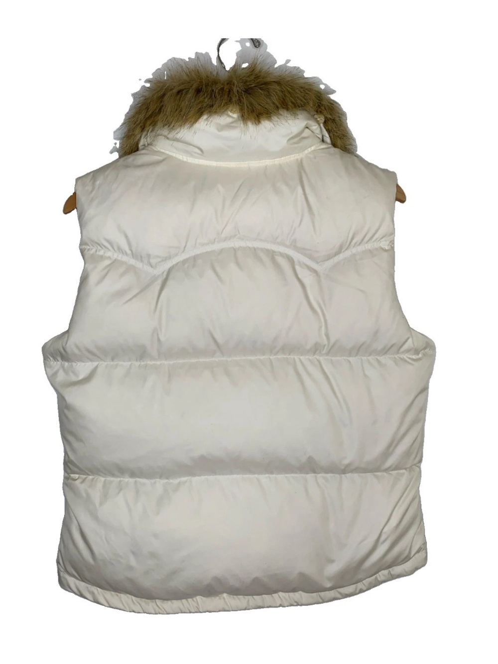 Lauren Ralph Lauren Down Puffer Vest Stand Faux Fur Collar Sz L  Cream/White - Picture 10 of 10